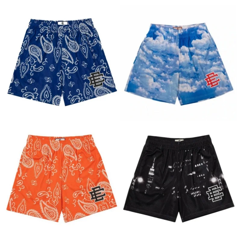2025 Novos shorts de basquete multicoloridos Eric Emanuel, shorts esportivos casuais, shorts de praia soltos e respiráveis de malha