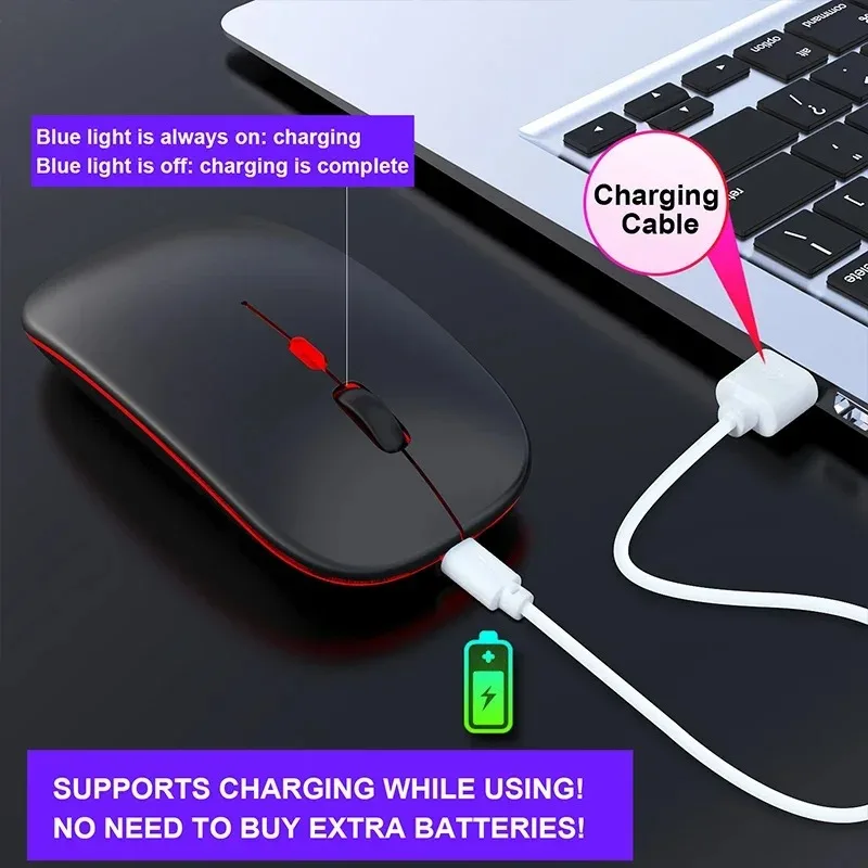 Ratón inalámbrico Compatible con Bluetooth, 2,4 GHz, modos duales, recargable, RGB, ergonómico, silencioso, clic para PC, iPad, portátil, Huaiwei