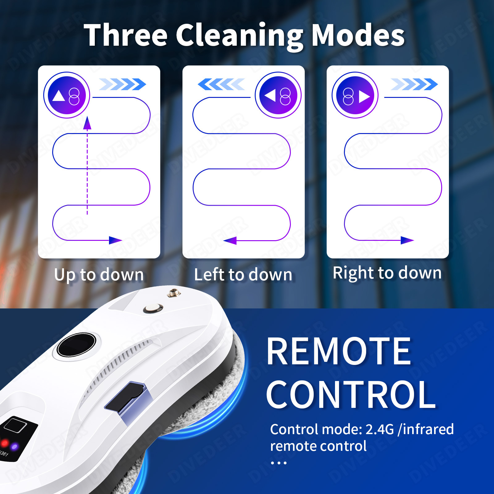 DIVEDEER Limpador de janelas com spray de água inteligente com função automática de spray de água anti-queda limpador inteligente de vidro magnético para casa