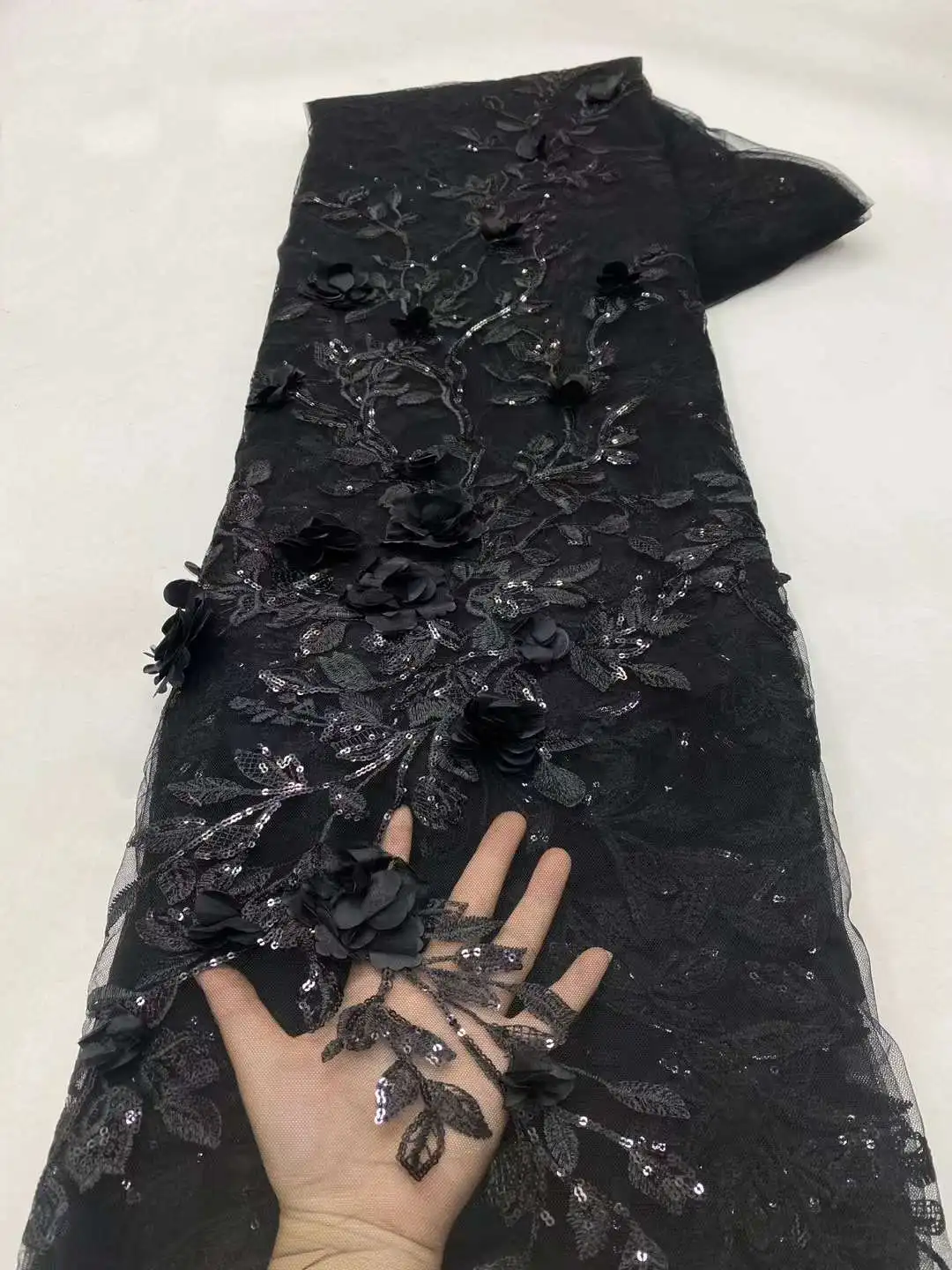 アフリカンレースチュール生地,刺繍アップリケ,パーティー用スパンコール生地,3Dフラワー,縫製素材,ラグジュアリー,5ヤード,2024