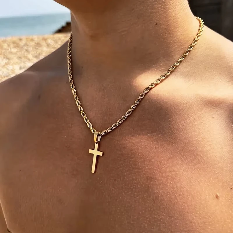 Nuova collana con ciondolo croce da uomo e da donna, gioielli in oro minimalista, collana da uomo e da donna