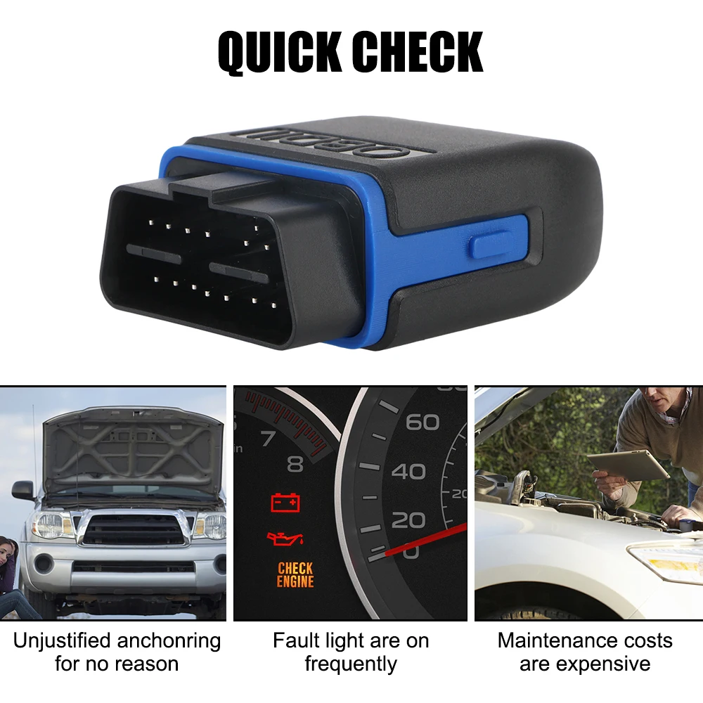 Mini Ferramenta de Diagnóstico Sem Fio para Carros, Code Reader, Scanner, Acessórios Automotivos, Bluetooth 4.0, OBD2, ELM327, V1.5, IOS, Android, Windows, Mini