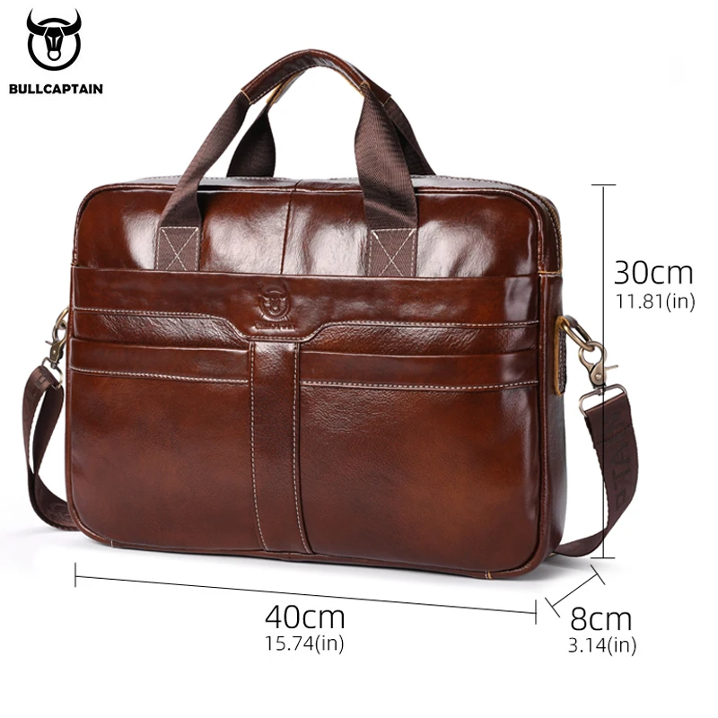 BULLCAPTAIN-Bolsa De Couro Para Laptop, Maleta Masculina, Bolsa De Viagem De Trabalho e Negócios, Camada Superior, 15 ", 053