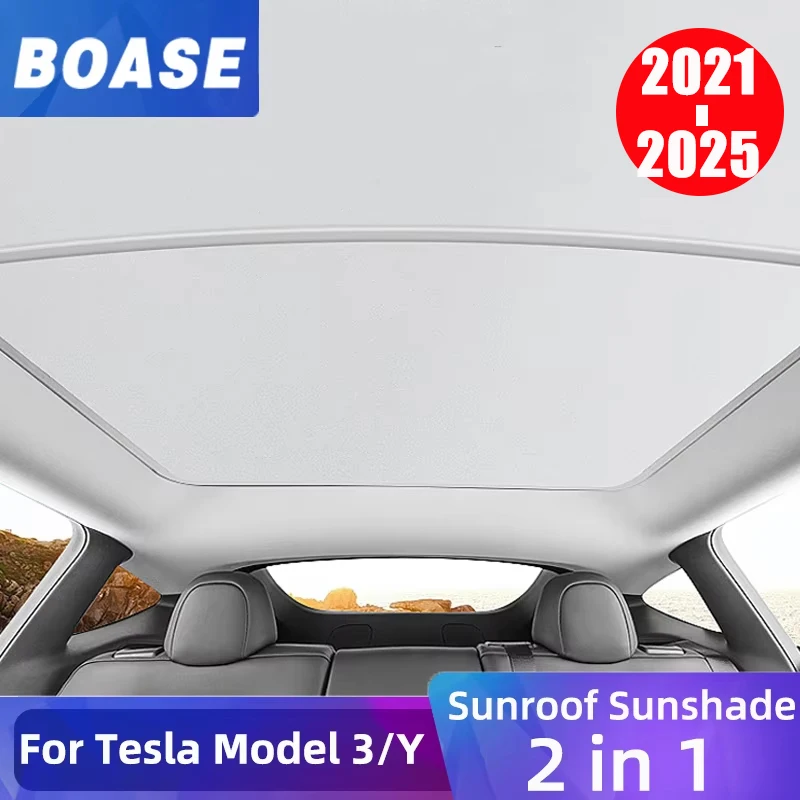Para Tesla Model 3 Y 2021-2025, nueva actualización, parasol con hebilla de tela de hielo, parasol de techo de cristal, tragaluz para techo solar delantero y trasero