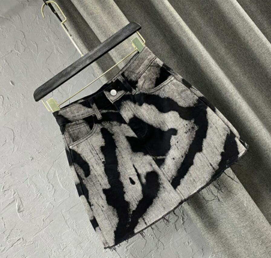 2023 Zomer Nieuwe Denim Rokken Vrouwen Hoge Taille Gepersonaliseerde Patroon Jeans Mini Rokken Casual A-Lijn Jupe Femme P366