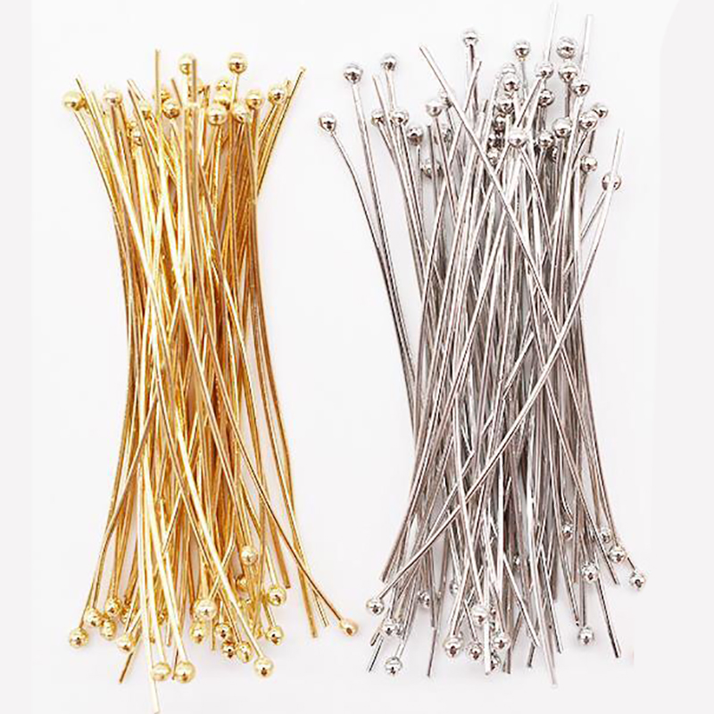 Bộ 100 Bóng Chân Bạc Đầu Mạ Vàng Pin Dành Cho Hạt Cùng Đường Chỉ May Trang Sức Làm Mặt Dây Chuyền Vòng Tay Thủ Công DIY Phụ Kiện