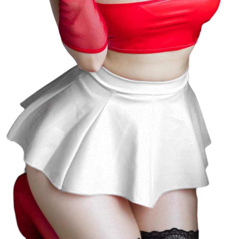 Minigonna a pieghe a in ecopelle PU sexy estiva da donna Gonna corta Lingerie Hot Dance Outfit Clubwear