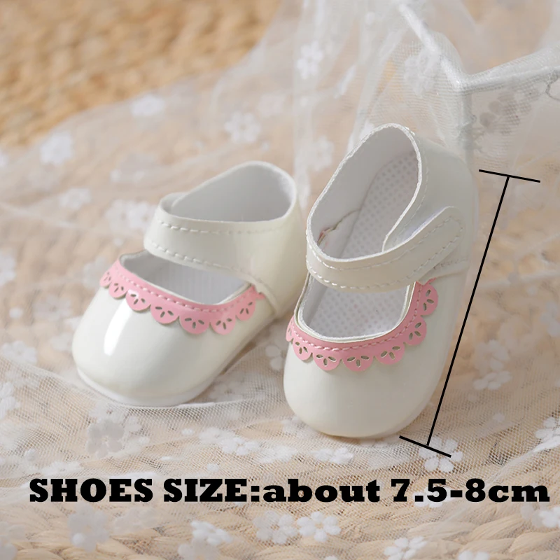 รองเท้าตุ๊กตาสำหรับตุ๊กตาเด็กแรกเกิดขนาด7.5-8ซม. ใหม่55ซม. ของเล่นตุ๊กตาเด็ก21นิ้วเครื่องประดับตุ๊กตาหนัง PU น่ารักรองเท้าแต่งตัวของเล่นเด็กผู้หญิง