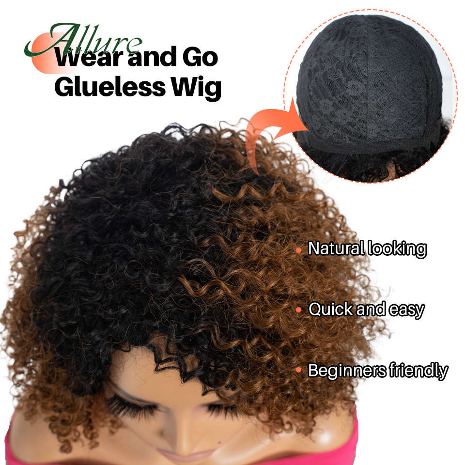 บราซิล Jerry CURLY วิกผมผมมนุษย์ผู้หญิงสีน้ําตาลเข้มผมหยิกสั้น Glueless วิกผม Afro Kinky ผมวิกผม Allure