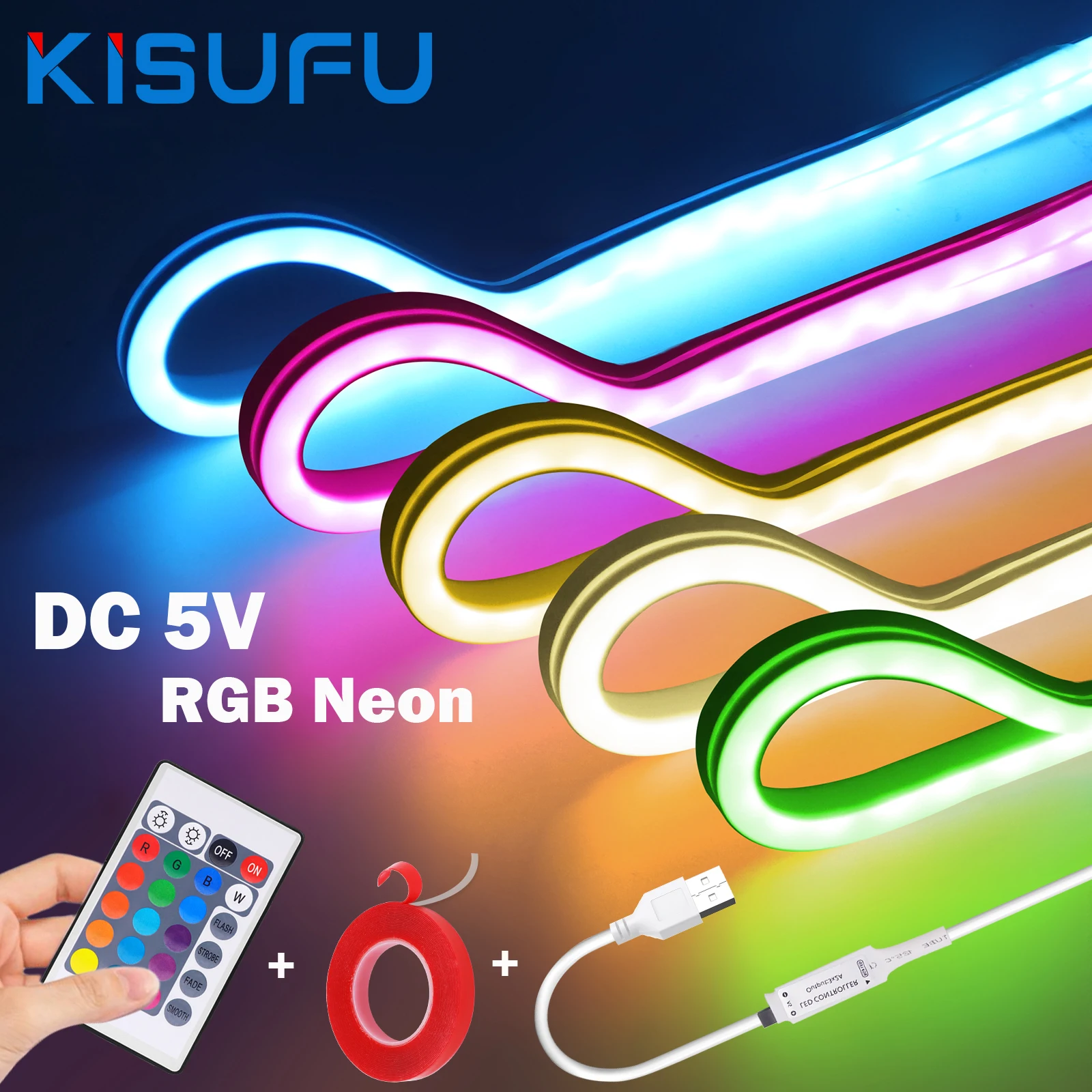 Tira de luces LED de neón RGB USB de 5V con Control remoto 1M 2M 3M 5M cinta adhesiva de silicona Flexible para decoración del hogar al aire libre