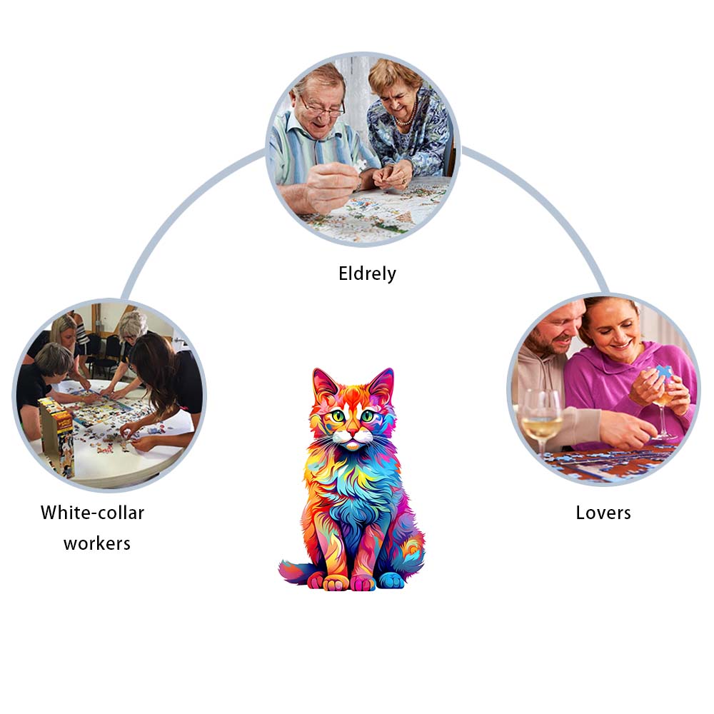 Holzpuzzle Farbe Katze Geschenkbox Schönes Geschenk Unregelmäßige Form Puzzle Weihnachtsgeschenk Stressreduzierung für Erwachsene Familieninteraktion