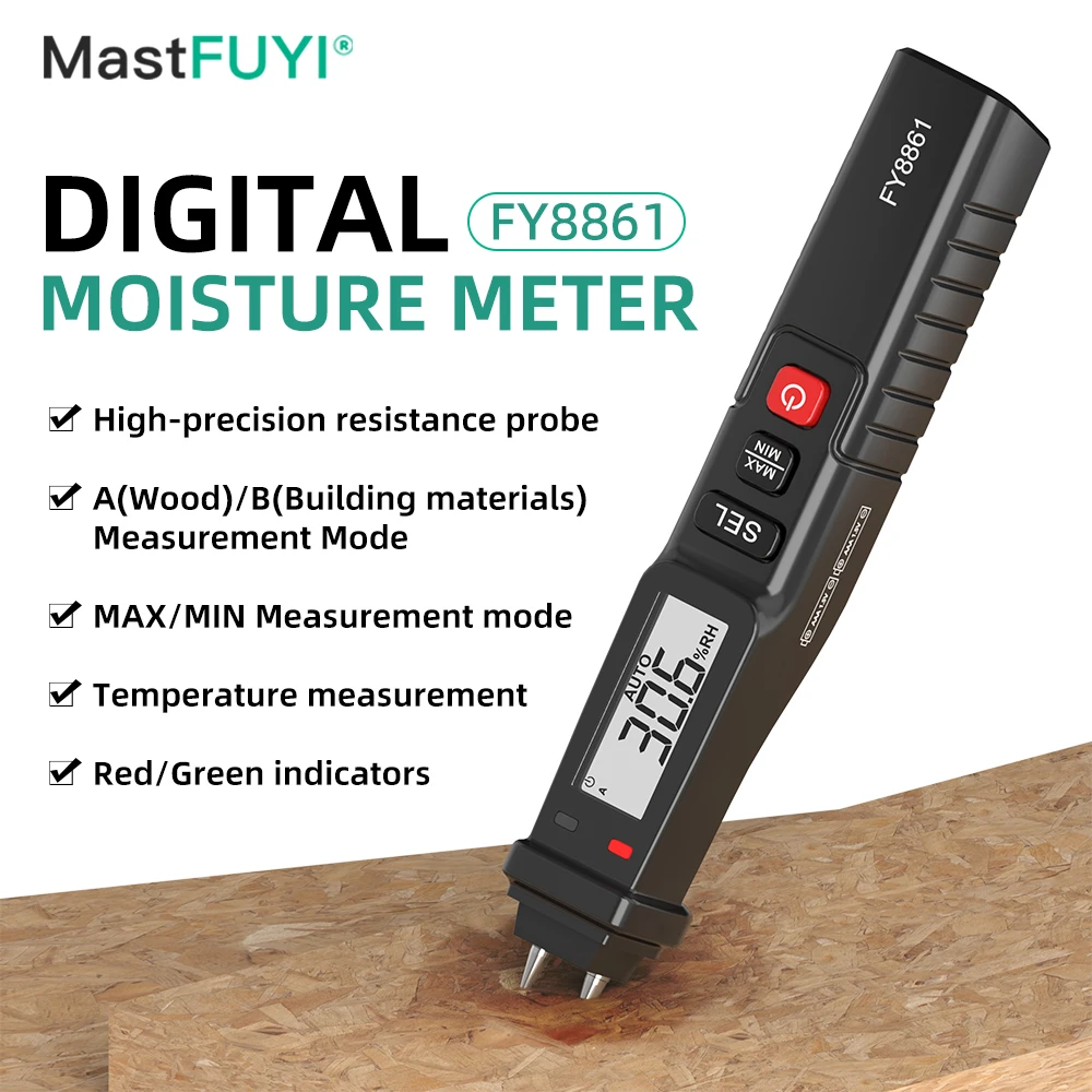MASTFUYI Pen Digital Wood Moisture Meter LCD Display Wood Moisture Detector Concrete Cement Brick Portable Moisture Meter