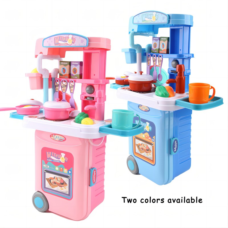 Mini 3-in-1-Küchenset, Spielzeugküche, Rollenspiel, integriert Aufbewahrungsboxen und Geschirr-Sets, tragbarer Koffer, Kochsets, Spielzeug