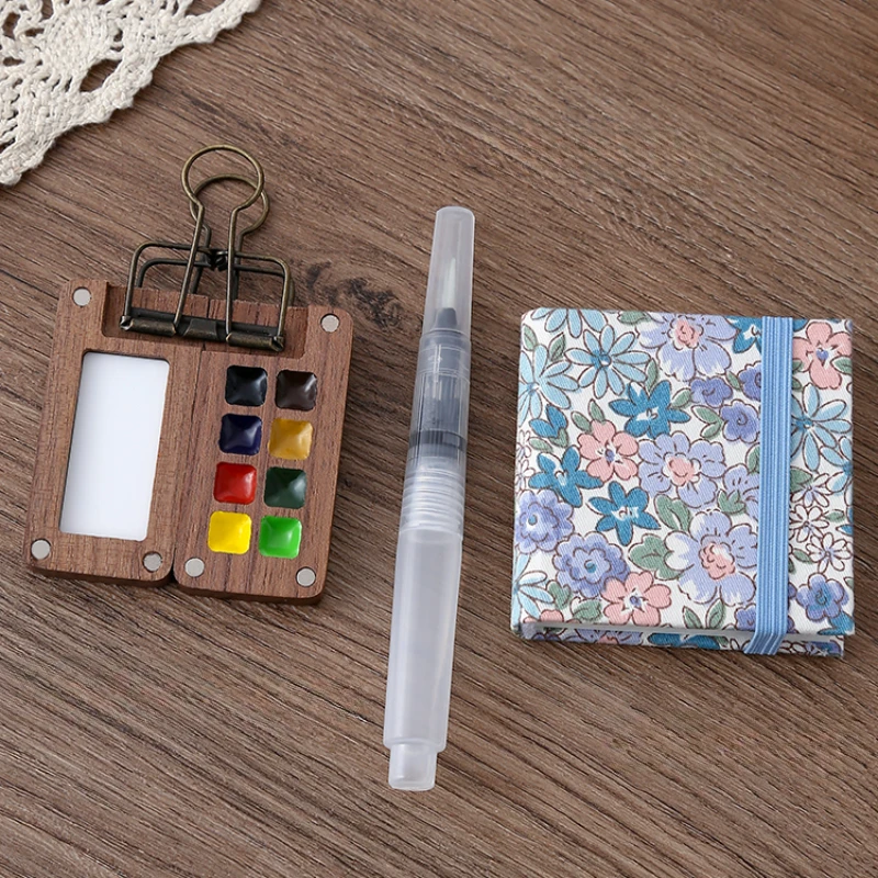 Set di acquerelli da viaggio portatili Schmincke Acquerello 8 colori Mini scatola di vernice in noce Quaderno per schizzi Forniture artistiche per gite per studenti