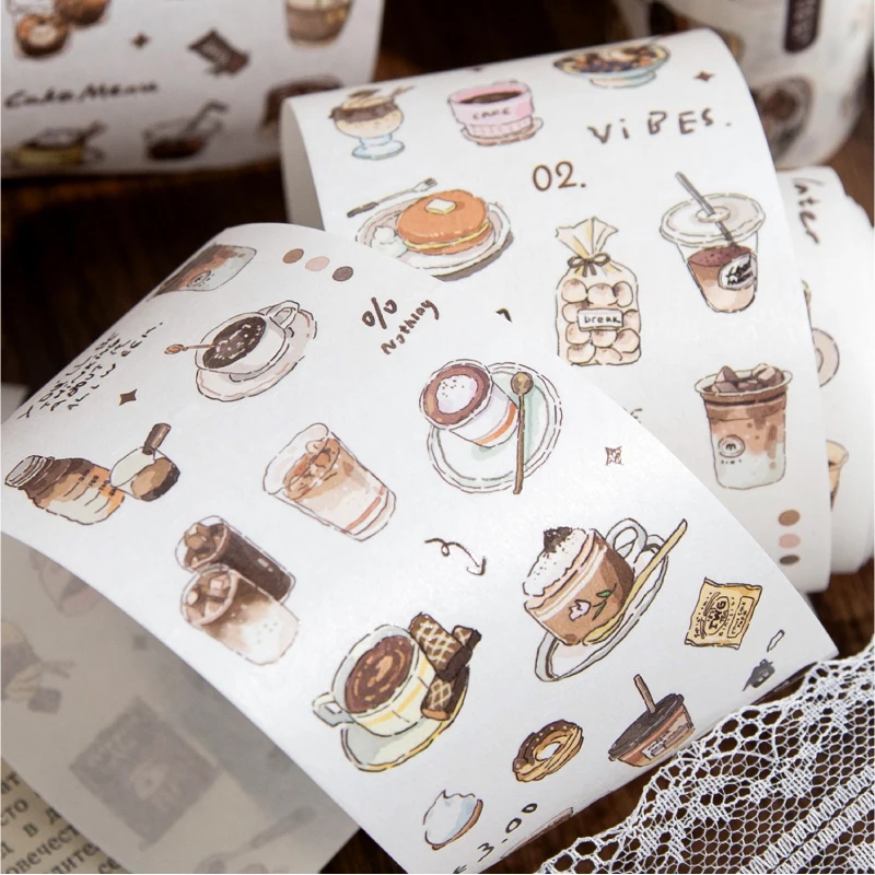 200 ซม./ม้วน INS Masking เทปกาแฟขนมปัง Cafe ตกแต่งป้ายสติกเกอร์สําหรับวารสาร Scrapbooking ไดอารี่อัลบั้มเครื่องเขียนเทป