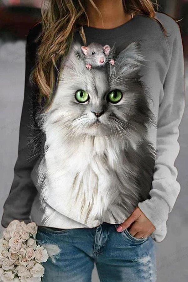おかしい猫パーカー女性ファッション Y2k パーカートレーナーロバプリントパーカー O ネック服動物プルオーバーかわいいスウェットガールコート