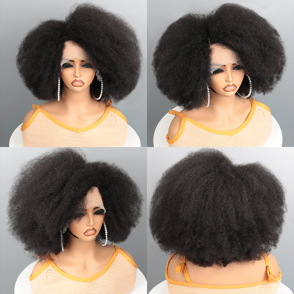 아프로 킨키 컬리 레이스 프론트 가발 자연 색상 아프로 밥 인간의 머리카락 자연 헤어 라인 13X4X2 250% 밀도 짧은 인간의 머리 가발