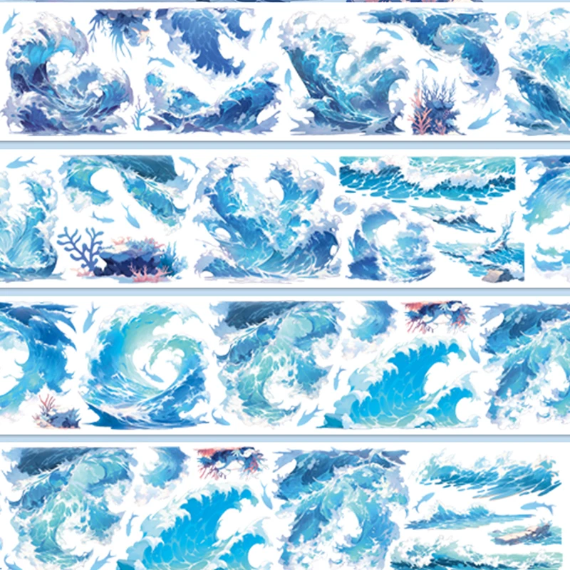 2 M/ม้วน 7 ซม.Sea Wave PET เทปเลเซอร์สีฟ้า Masking เทปสําหรับสติกเกอร์ Scrapbooking Journal ความงามเครื่องเขียน