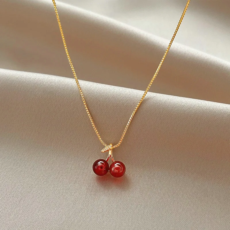 Collar con colgante de Color dorado cereza roja vino para mujer, collar de moda con personalidad, joyería de boda, regalos de cumpleaños, nuevo
