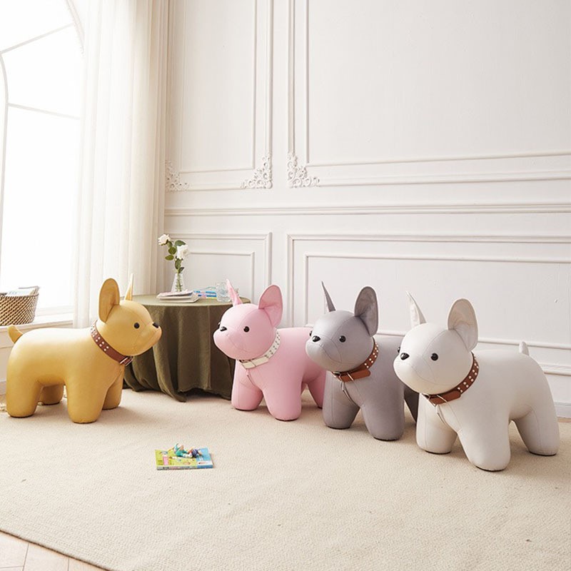 OMGD taburete de perro de lucha de ley con dibujos animados, taburete para zapatos de animales para niños, taburete rojo de red para sala de estar, taburete ligero de lujo para puerta de casa