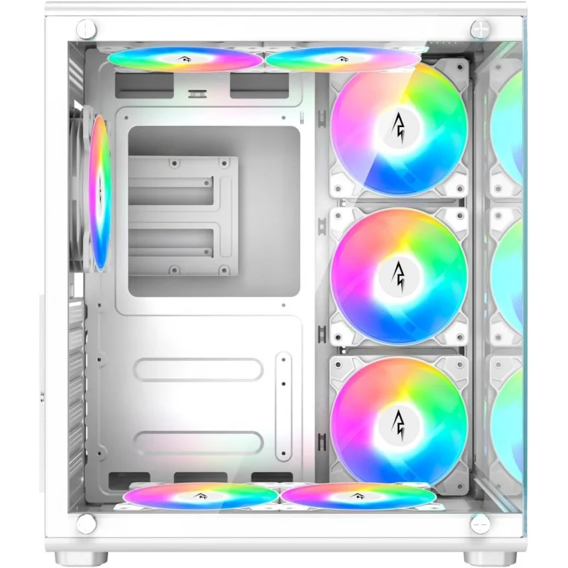 Mid-Tower Gaming Case – Tempered Glass, Includes 6x 120mm ARGB Fans & 10-Port ARGB Fan Hub with Remote, ATX/M-ATX/ITX Support,