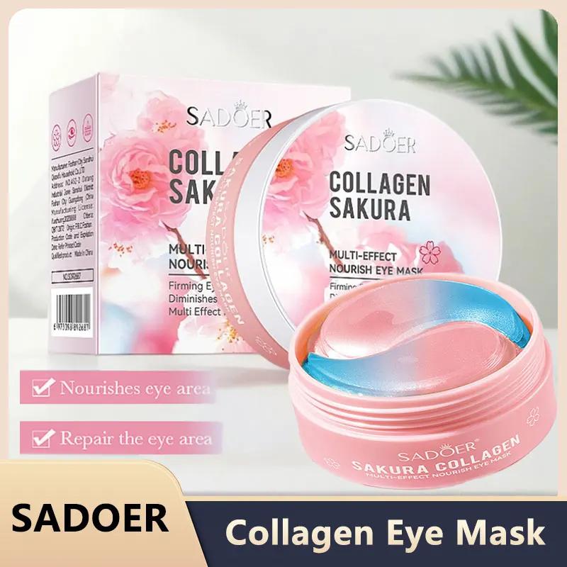 Sadoer 60 pçs sakura colágeno máscara de olho anti olheiras olhos sacos remoção hidratante endurecimento remendos para os olhos cuidados com a pele para os olhos