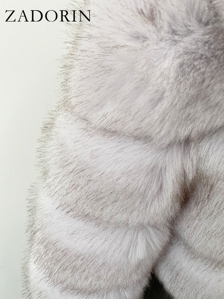 Zadorin-女性用のふわふわのフェイクファーコート,フード付きアウターウェア,暖かいジャケット,ピンク,黒,ジッパー,冬,トリミング,2022
