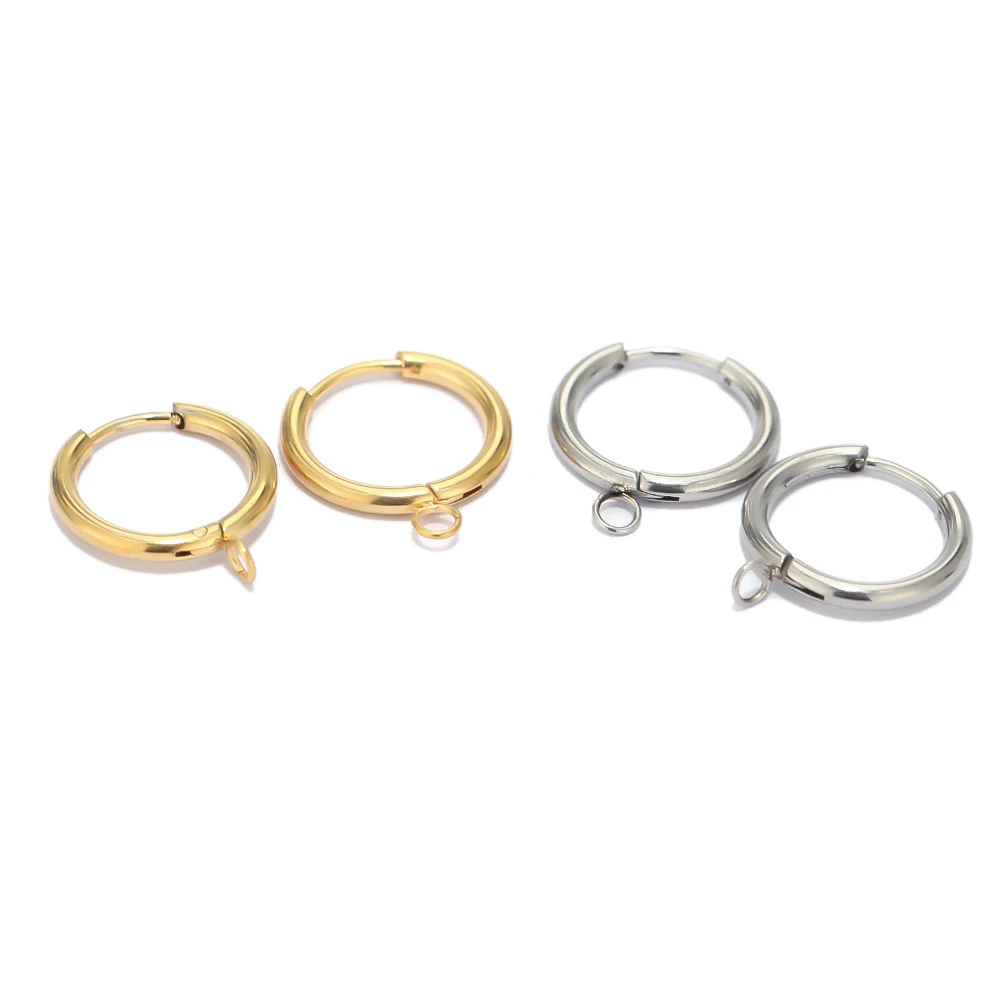 10 pçs de aço inoxidável banhado a ouro huggie brincos ganchos com laço orelha post salto anel para diy jóias fazendo descobertas