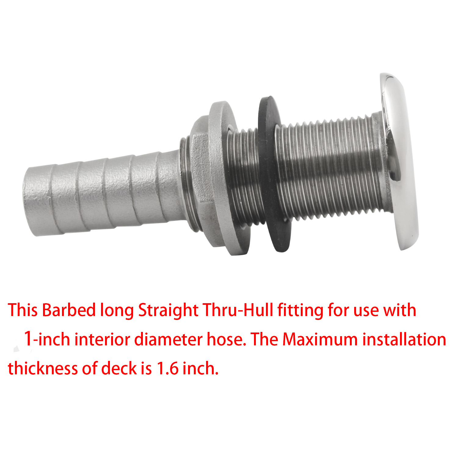 1/2 ",3/4",1 ",1-1/4" Farpado Extra Longo Reta Thru-Hull Marinha Aço Inoxidável 316 Barco Thru Dreno Conector Conexões com Porca &