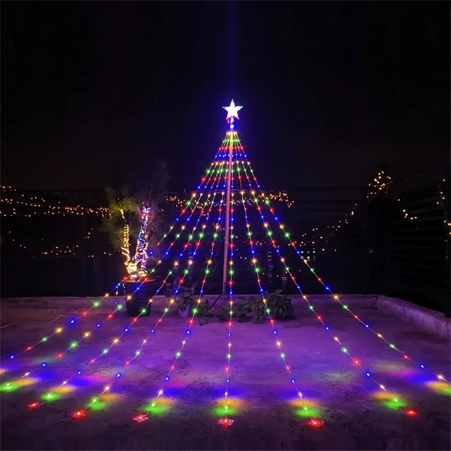 9X3M 288LED Outdoor Weihnachten Wasserfall Stern String Licht Beleuchtete Wasserfall Baum Hängen String Licht Topper Stern Fee licht