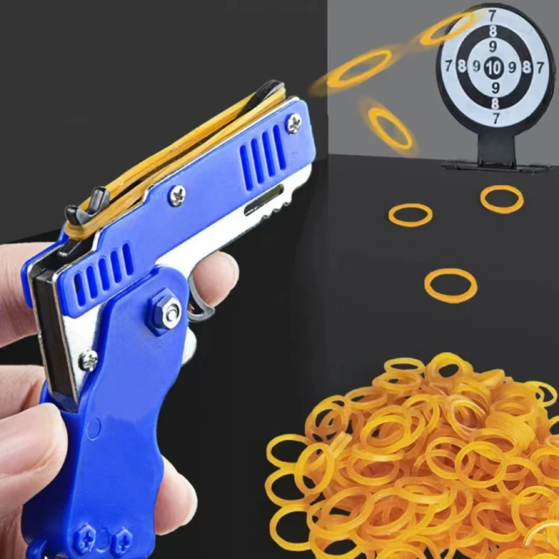 1PCS Schlüsselbund Pistole 60 Gummibänder Gummiband Pistole Schießen Pistole Legierung Kind Party Im Freien Metall Pistole Geschenk Freund geschenk Lustig