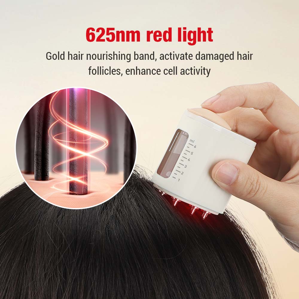 Microcurrent หัวนวดหนังศีรษะ 625nm LED Light Therapy การสั่นสะเทือนนวดหวียา Liquid Oil Applicator Hair Growth หวี