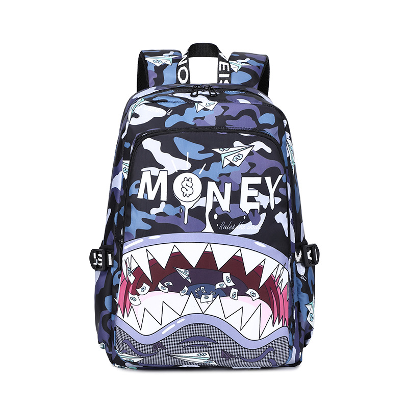 Mochila Mochila de viaje con estampado de tiburones de dibujos animados, Mochila para estudiantes de escuela primaria