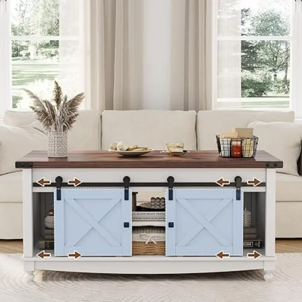 Mesa de centro elevatória de fazenda de 48 "com porta deslizante de armazenamento e grande compartimento oculto, mesa de centro com tampo de elevação
