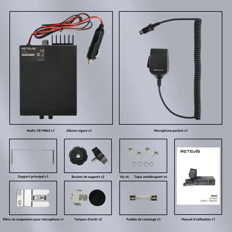 RETEVIS-Communicateur radio mobile pour voiture CB, AM, FM, 27MHz, déterminer CB Radio, canal instantané, 9/19 radios longue portée pour camionneurs, MB62