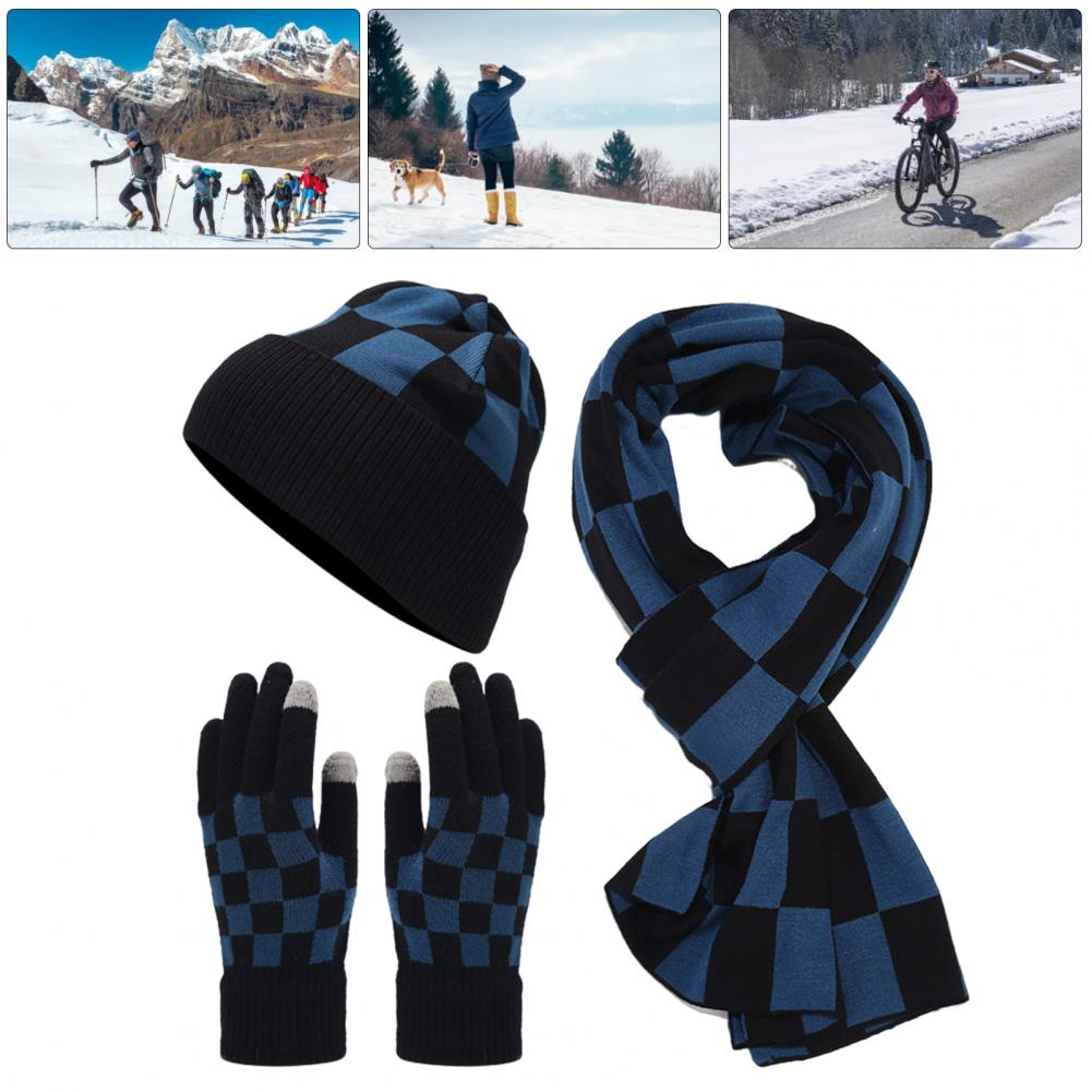 Plaid Muster Winter mütze Plaid Stil Winter mütze Winter Mütze Schal Handschuhe Set Check Print Kuppel Hut Touchscreen für den Außenbereich
