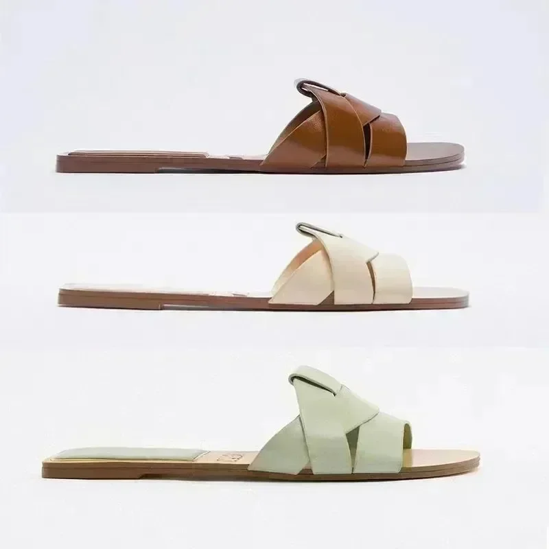 Verano 2024 nuevas zapatillas planas de marca de diseñador para mujer tejidas con zapatos cómodos para mujer zapatillas informales con parte inferior zapatos de mujer