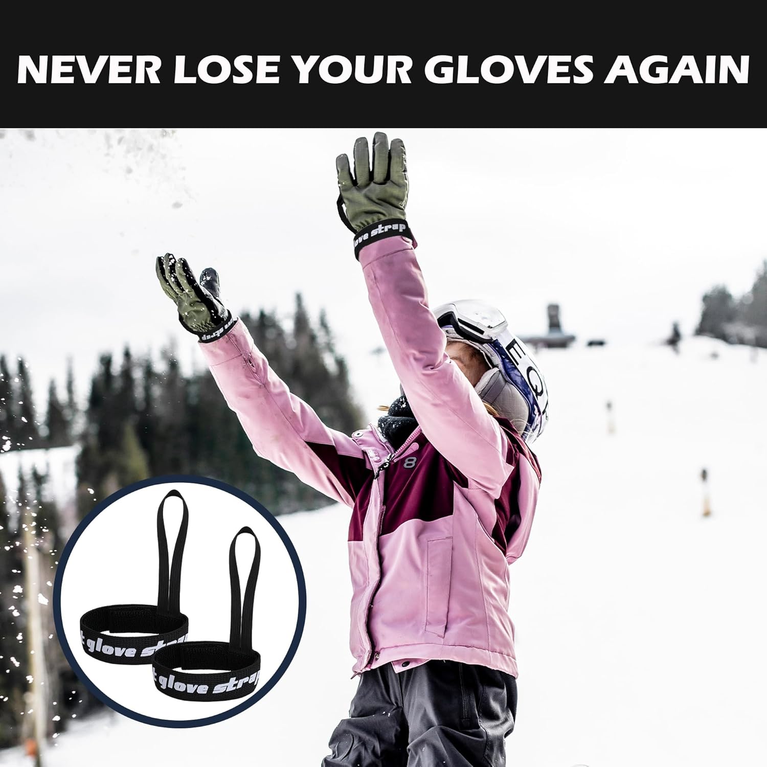 Sporthandschuh-Sicherheitsgurt, elastischer Skihandschuh, Leine, Halter, Skihandschuhe, Leine, Handschellen zum Aufhängen, Handschuh zum Skifahren, Snowboarden