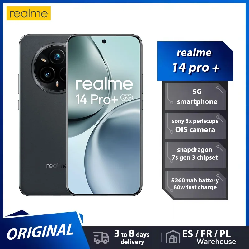 Global Version realme 14 Pro+ 5G Smartphone Sony 3X Periscope OIS Camera Snapdragon7s Gen 3 80W SUPERVOOC Charge IP69