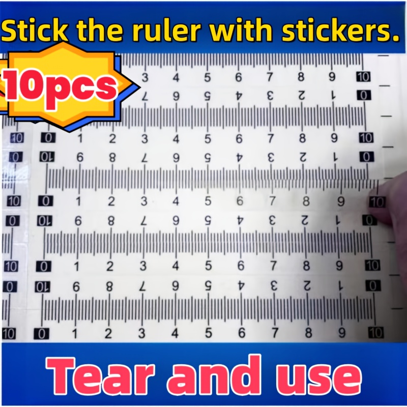 10-piece self-adhesive ruler set, suitable for office/study/sewing — can be attached to any smooth surface, measuring tool