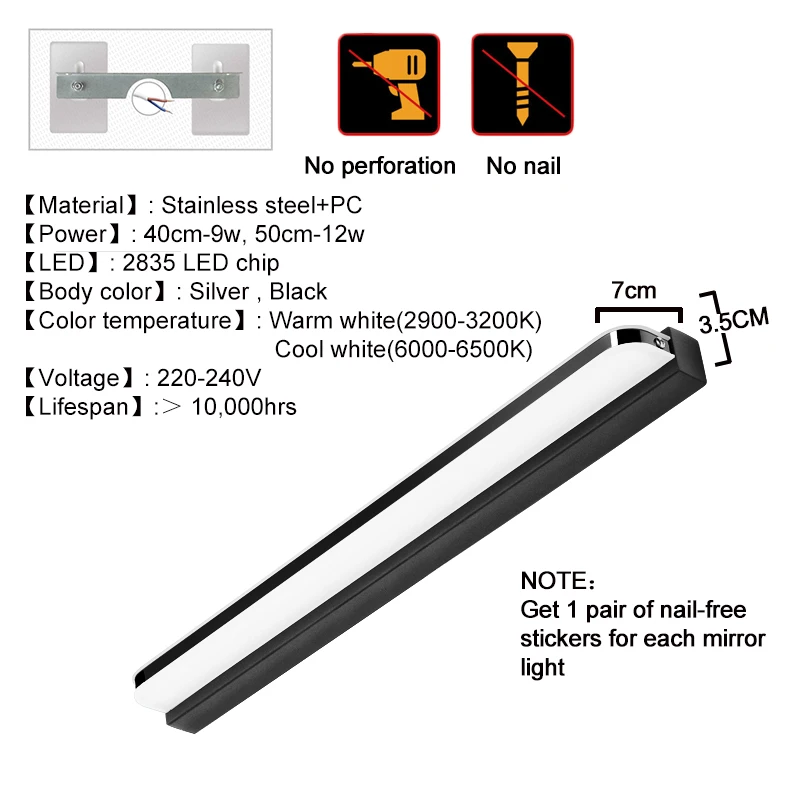 Specchio a LED impermeabile 9W 12W luce anteriore AC220V parete bagno Liviling Room camera da letto trucco lampada da parete a LED