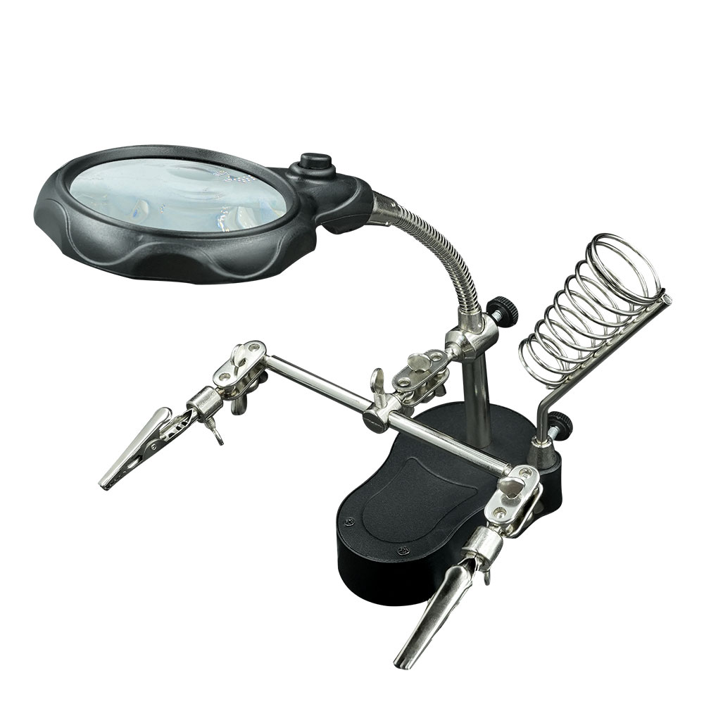 Soporte de estación de soldadura de hierro con lupa de soldadura, abrazadera de Clip, herramienta de reparación de soldadura de lupa de escritorio de ayuda de tercera mano