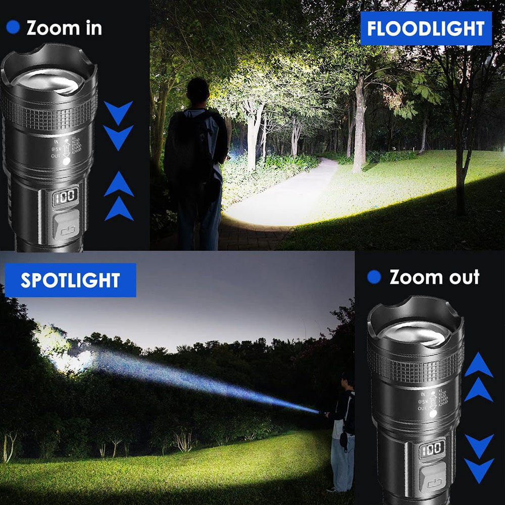 Lampe de poche LED aste à batterie intégrée, lampe torche super lumineuse, lanterne de camping, haute puissance