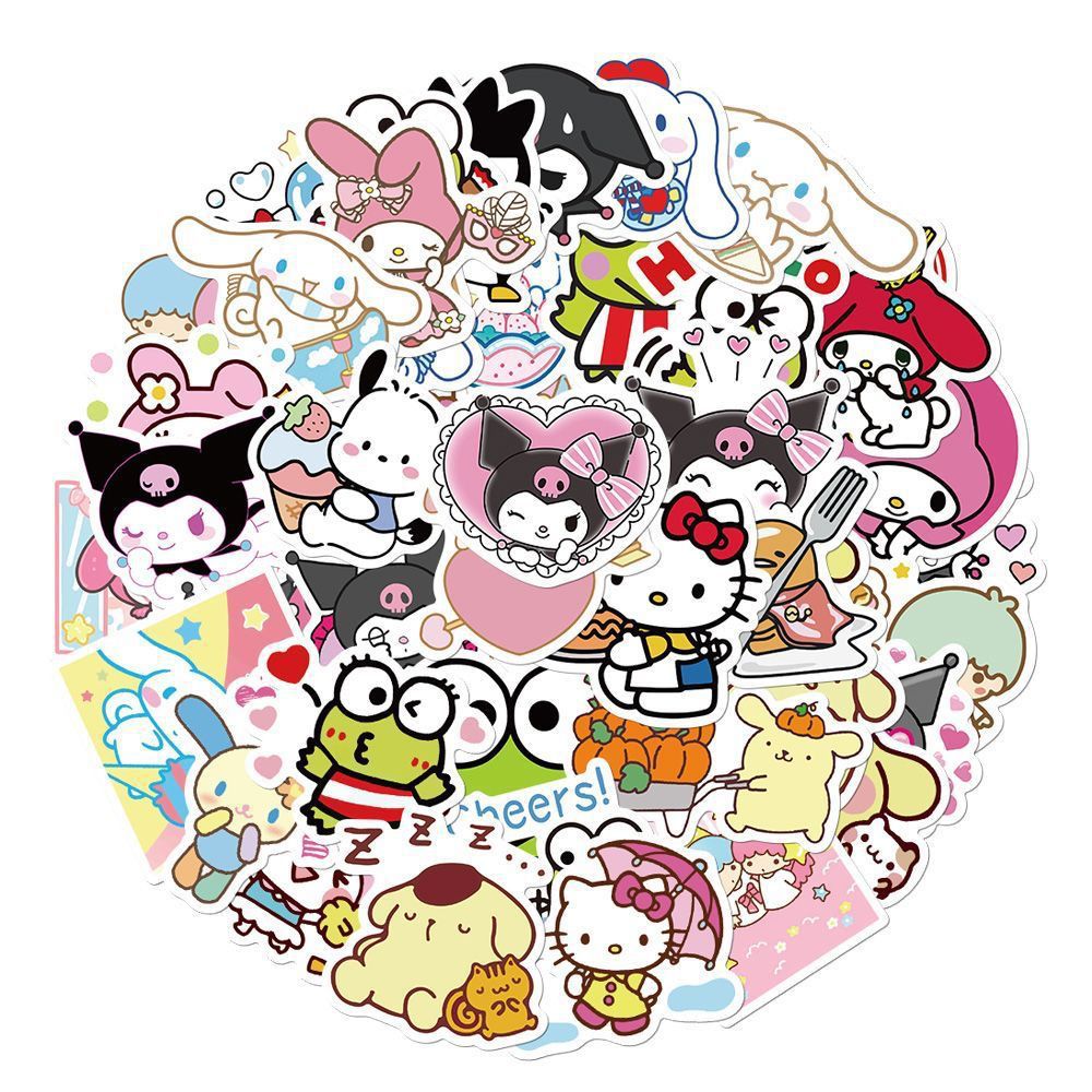 50 STKS Sanrio Serie Hello Kitty Kuromi Stickers Leuke multifunctionele stickers Waterdichte decoratieve koelkast Computerstickers
