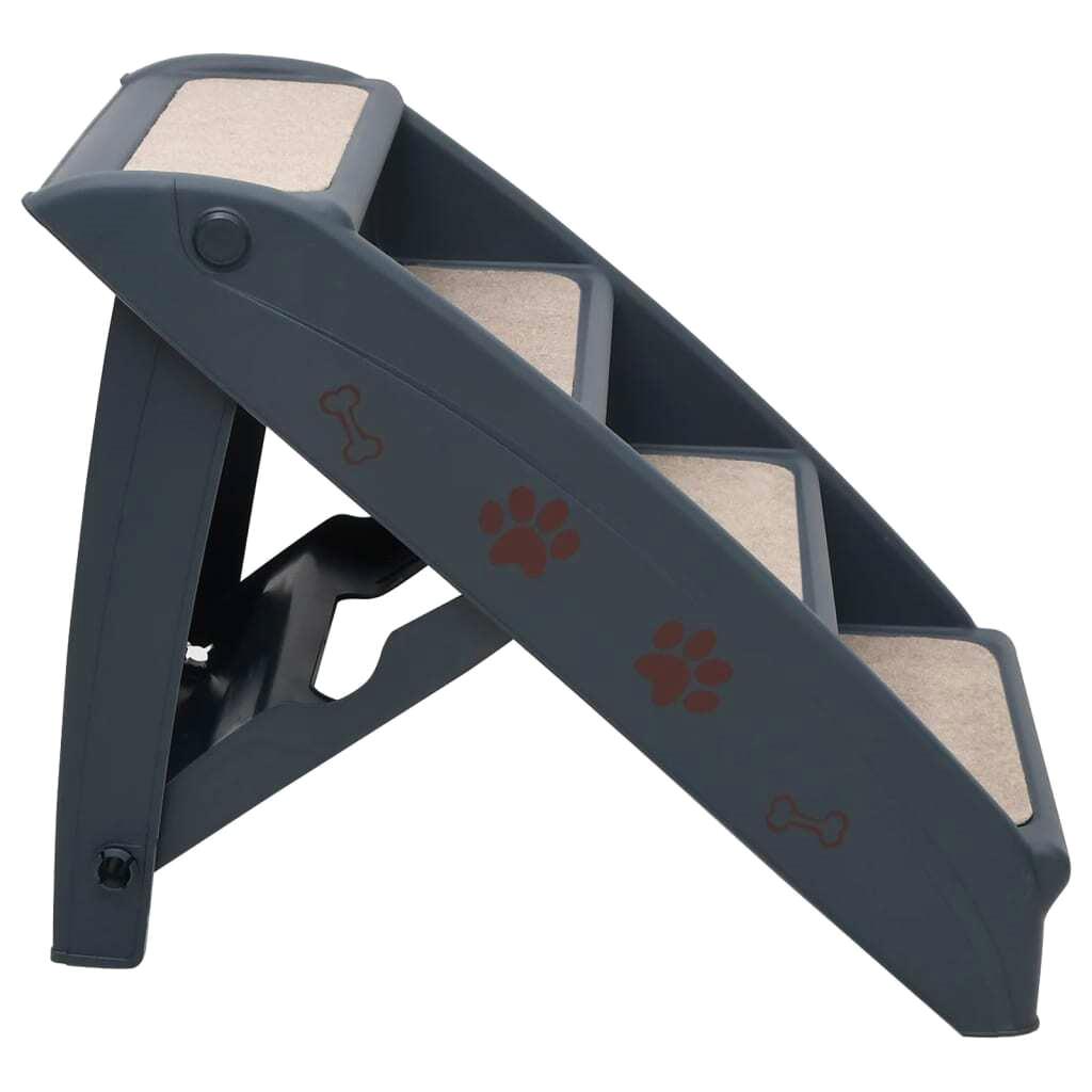 Compact Dark Grey Folding 4-Step Dog Stairs - Pet Steps for Easy Access
