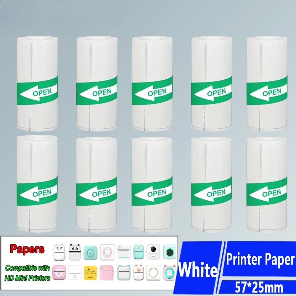 Papel de impressão térmica 10 rolos branco auto-adesivo 57mm etiqueta foto para foto sem fio sem tinta mini impressora papel crianças