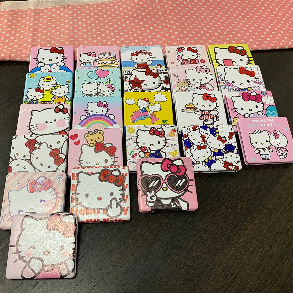 Hello Kitty Mirror Portable Small Mirror Hello Kitty Sanrio Portable Folding Mirrors Double-Sided Pattern Makeup Gift For Girl