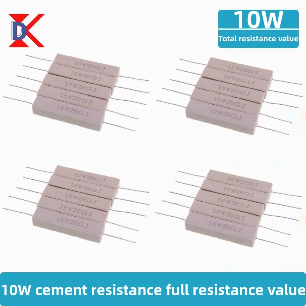 10Pcs 10W Ceramic Cement Resistor 5% In A Pack 0.1R 0.22 0.33 0.5 Ohm 6.8K 0.25R 0.5R 3R 27R 12R 100R Non-inductive Resistors