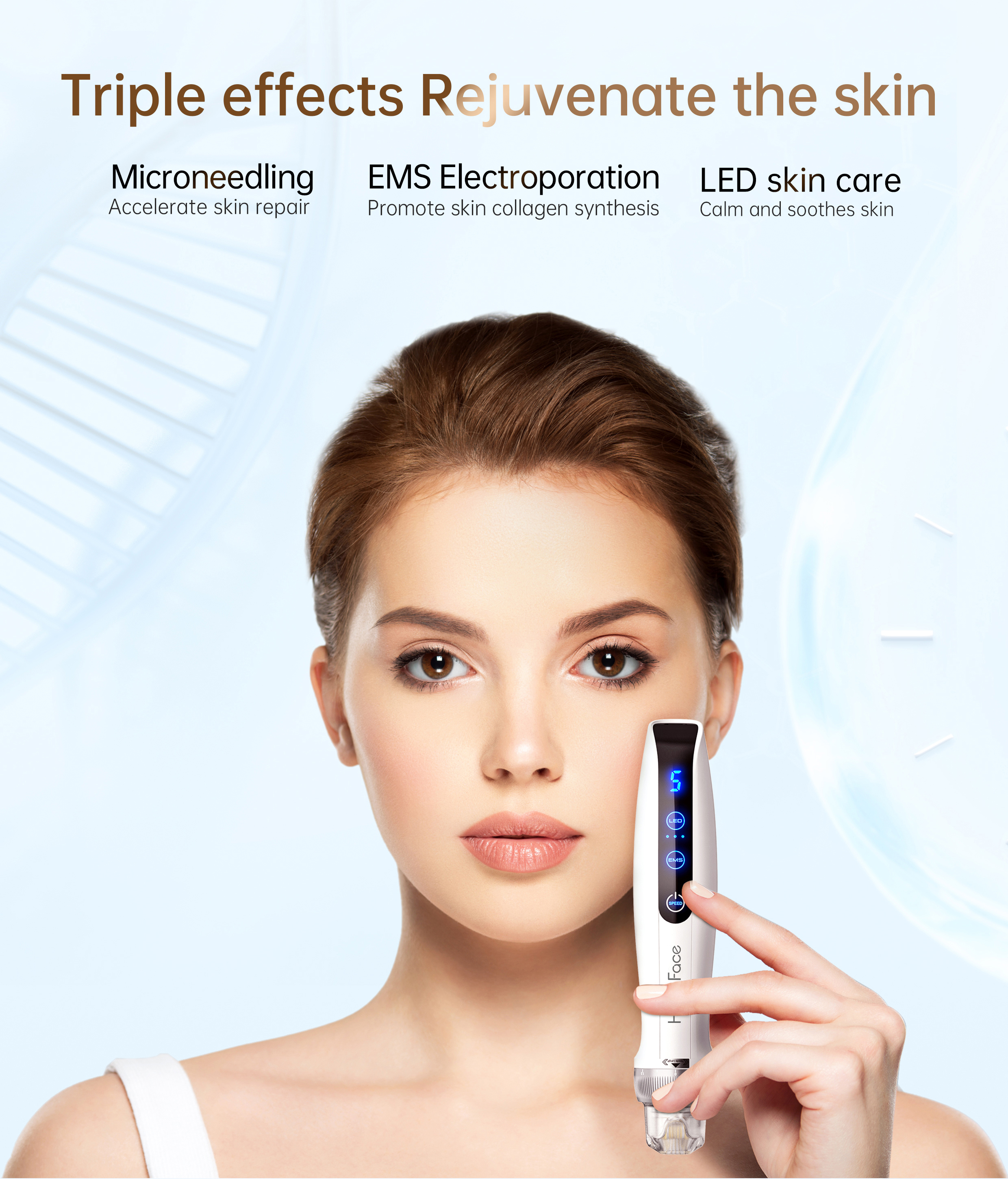 Olá rosto dr caneta q2 com 5 pçs agulha elétrica sem fio ems microagulha caneta led vermelho azul luz microagulhamento caneta dispositivo de cuidados com a pele