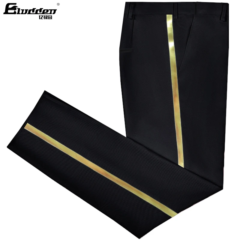 ผู้ชายสีดํากางเกงหนังสีทอง Trim Casual ชายธุรกิจอย่างเป็นทางการกางเกงยืดหยุ่นตรงกางเกงอย่างเป็นทางการ PLUS ขนาดใหญ่